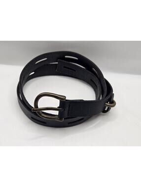 Time and True Women’s L Black Leather Belt Gold Patina Hardware Cutouts